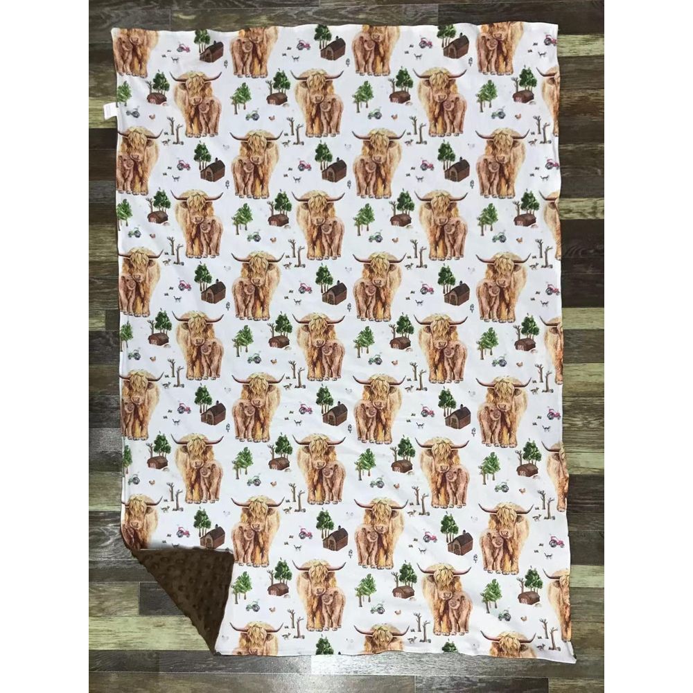 Brown Highland Cow Kids Minky‎ Blanket